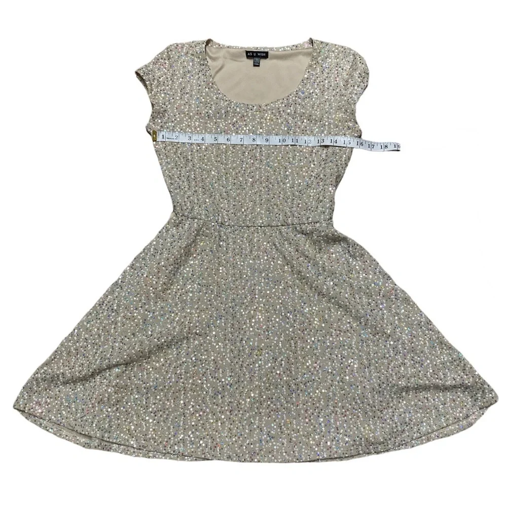 As U Wish Sequin Dress Skater Fit And Flare Multicolor Lined Short Sleeve